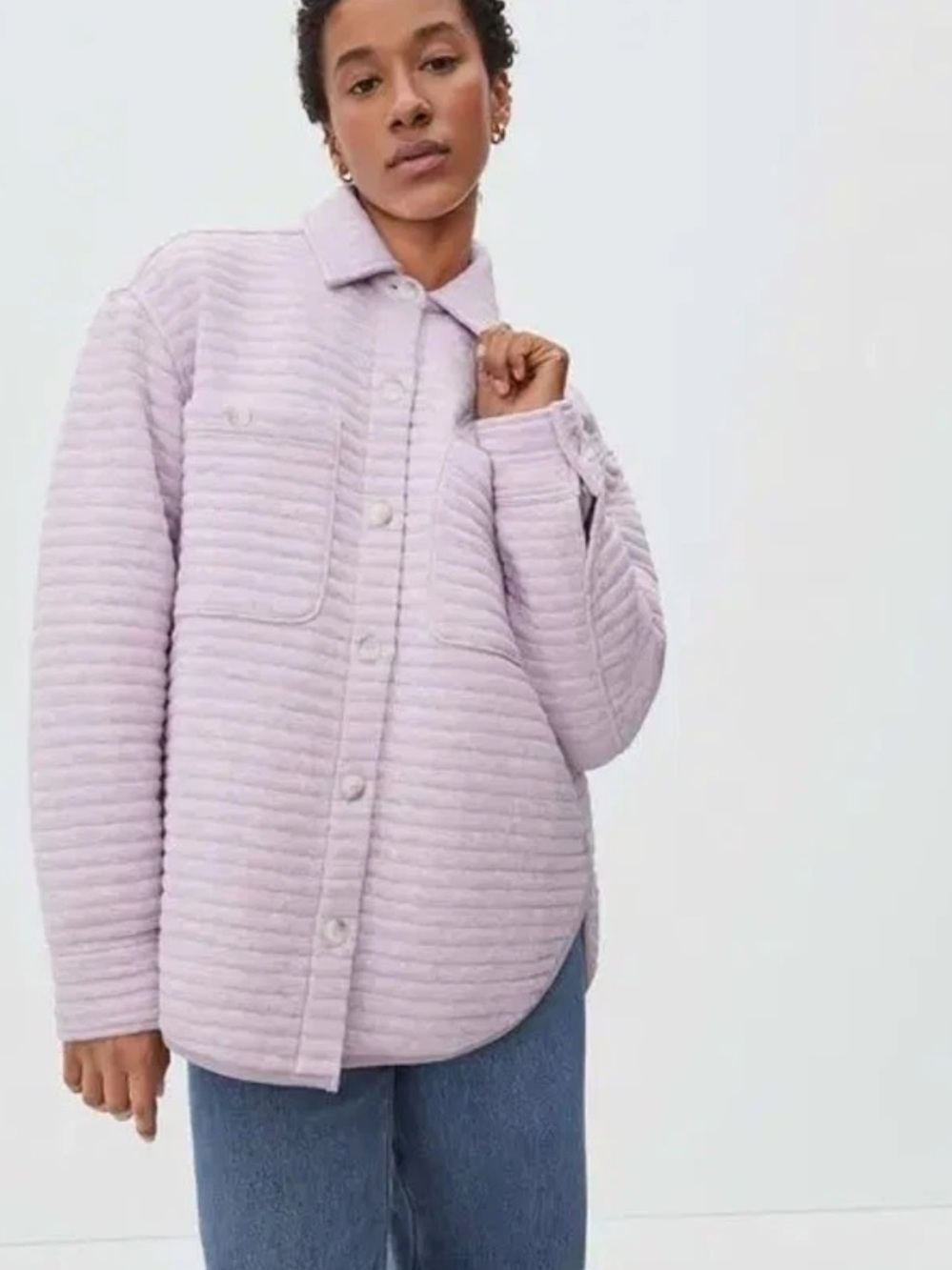 Everlane Organic Cotton Quilted Shirt Jacket Lavender Womens Size Medium - Picture 2 of 9